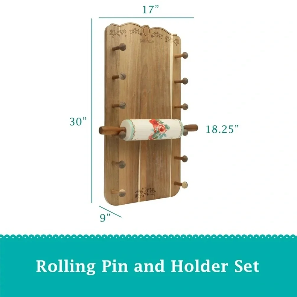 2024 🌺 New Pioneer Woman Rolling Pin & Wall-Mounted Rolling Pins Holder/Stand